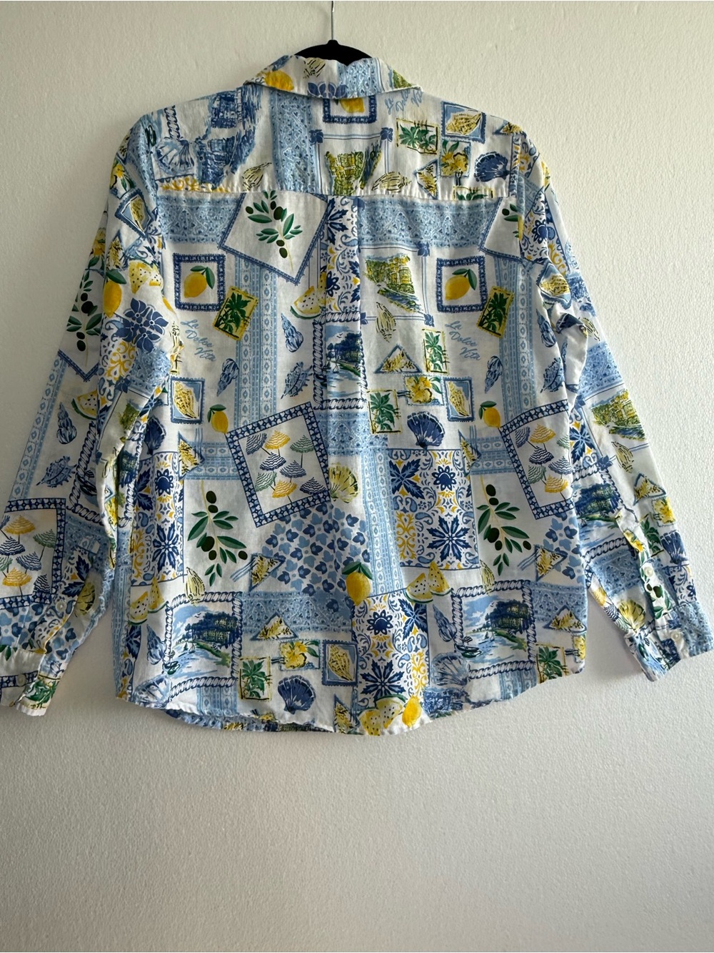 J.Crew Linen Blend Blue Tile Lemon Dolce Vita Amalfi Print Shirt Women M - Picture 4 of 10